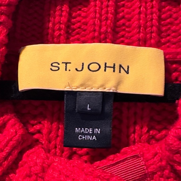 St. John Vibrant Red Cable Knit Cardigan - Picture 2 of 6